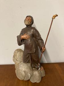 Antique statue sculpture S. Francesco Da Paola 18th century. Height 44 cm. Polychrome Terracotta Antiquarian